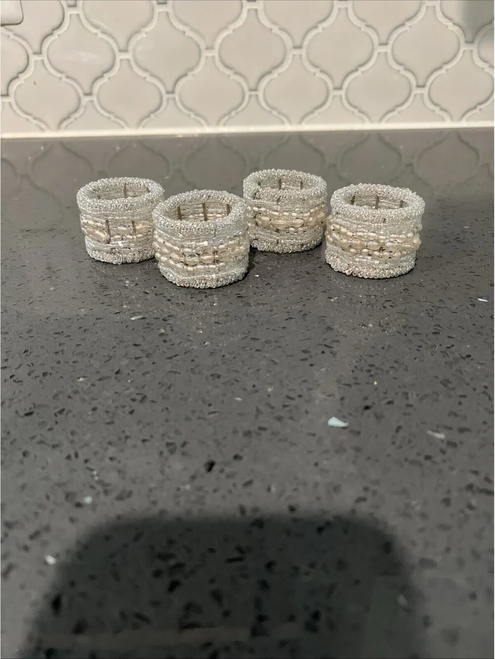 Iridescent/Clear Beaded Napkin Rings 1.5” Opening Set Of 4